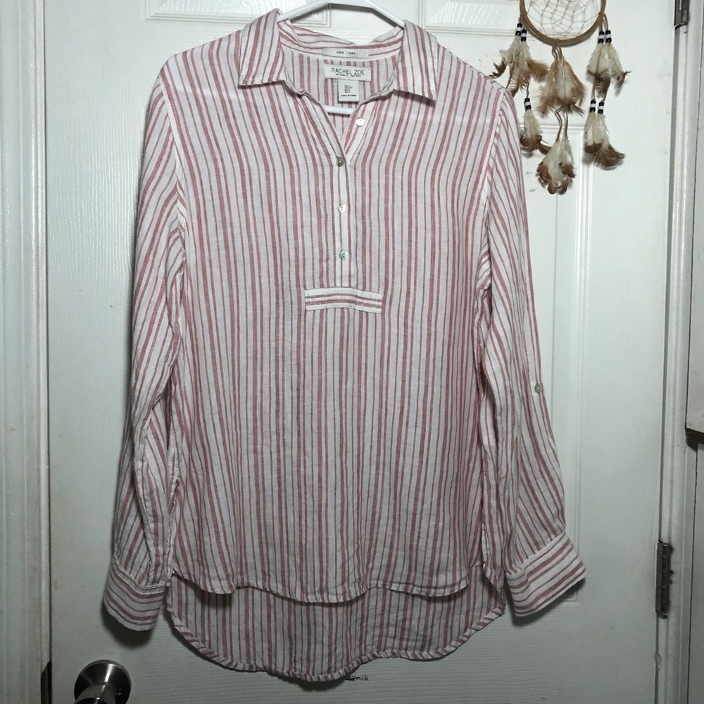 Rachel Zoe. 100% lined striped pink tunic Women’s high-down Sz S